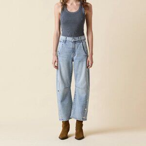 499. LE JEAN Studded Frankie Barrel Jeans Blue Haven Wash $298 NWT Sz 27